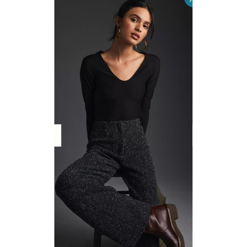 By Anthropologie Ribbed V-Neck Bodysuit Black Small Career Neutral Minimalist